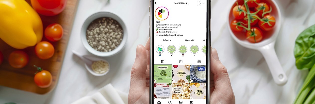 Smartphone mit Ansicht des Instagram Kanals des BZfE