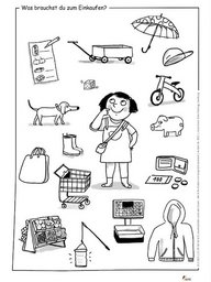 Ausmalbild zum Thema Einkaufen.