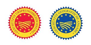 europäische Regionalsiegel  „geschützte Ursprungsbezeichnung (g.U.)“ und „geschützte geographische Angabe (g.g.A.)“.