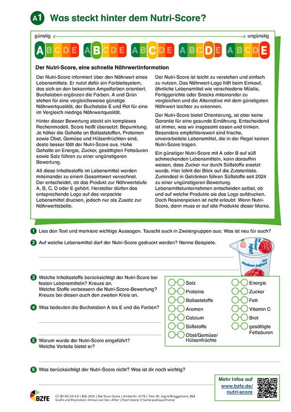 Auszug aus dem Material "Der Nutri-Score"