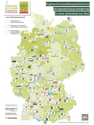 Deutschlandkarte mit Siegeln von regionalen Vermarktungsinitiativen.  