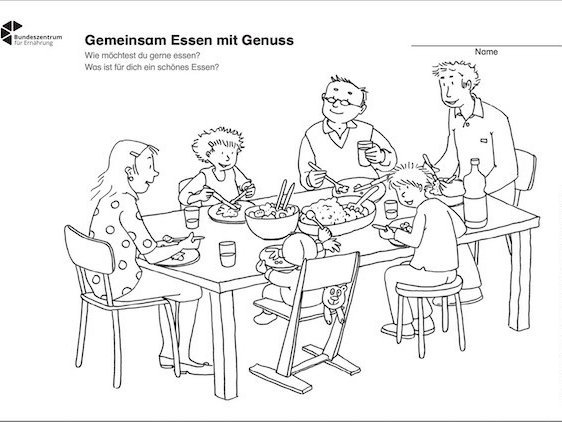 Ausmalbild zum Thema Gemeinsam Essen mit Genuss.