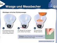 Karteikarte Waage und Messbecher.