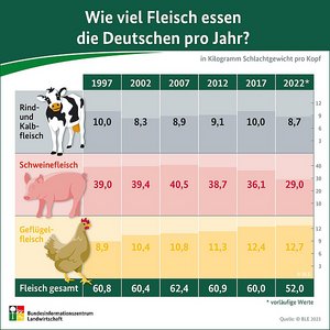 Infografik zum Fleischverzehr der Deutschen 2022