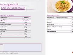 Tabelle mit Nährwerten von Penne rigatte.