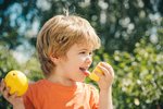 Kind probiert eine Zitrone