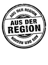 Schwarzer Stempel auf weißem Hintergrund mit der Aufschrift Aus der Region.