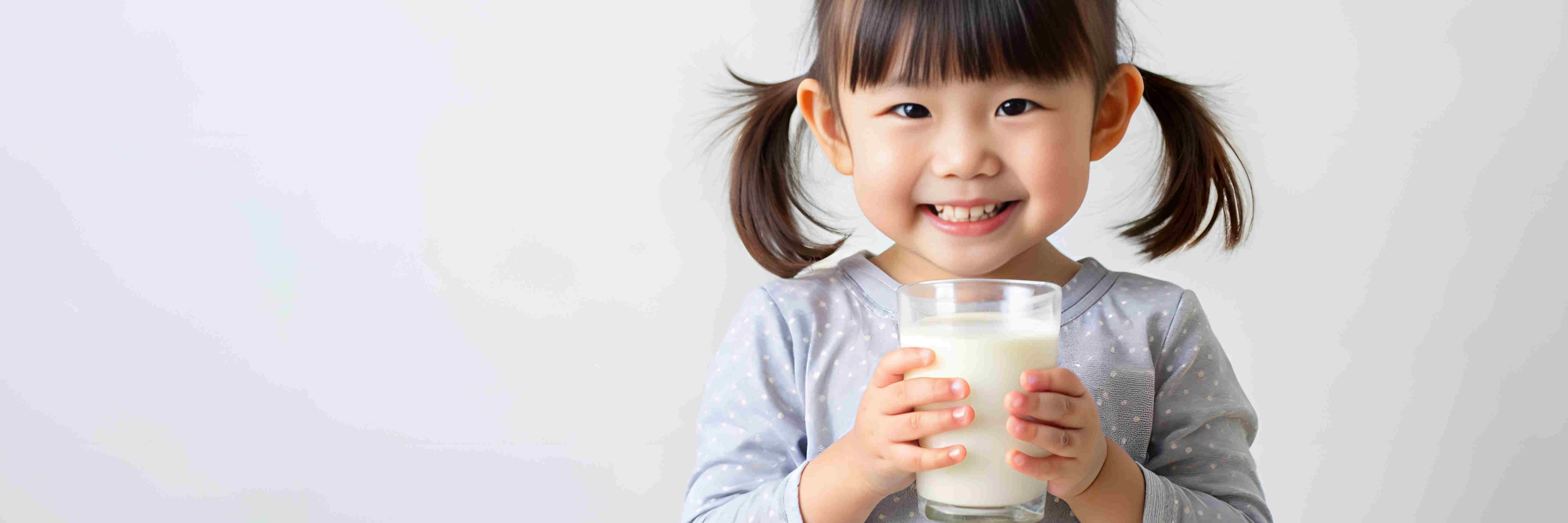 Asiatisches Mädchen hält Glas mit Milchdrink in der Hand.