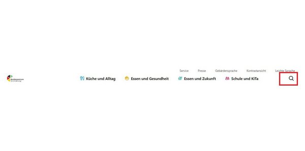 Screenshot der Kopfzeile auf bzfe.de mit markiertem Schriftzug Suche