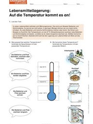 Arbeitsblatt zur Lebensmittellagerung.