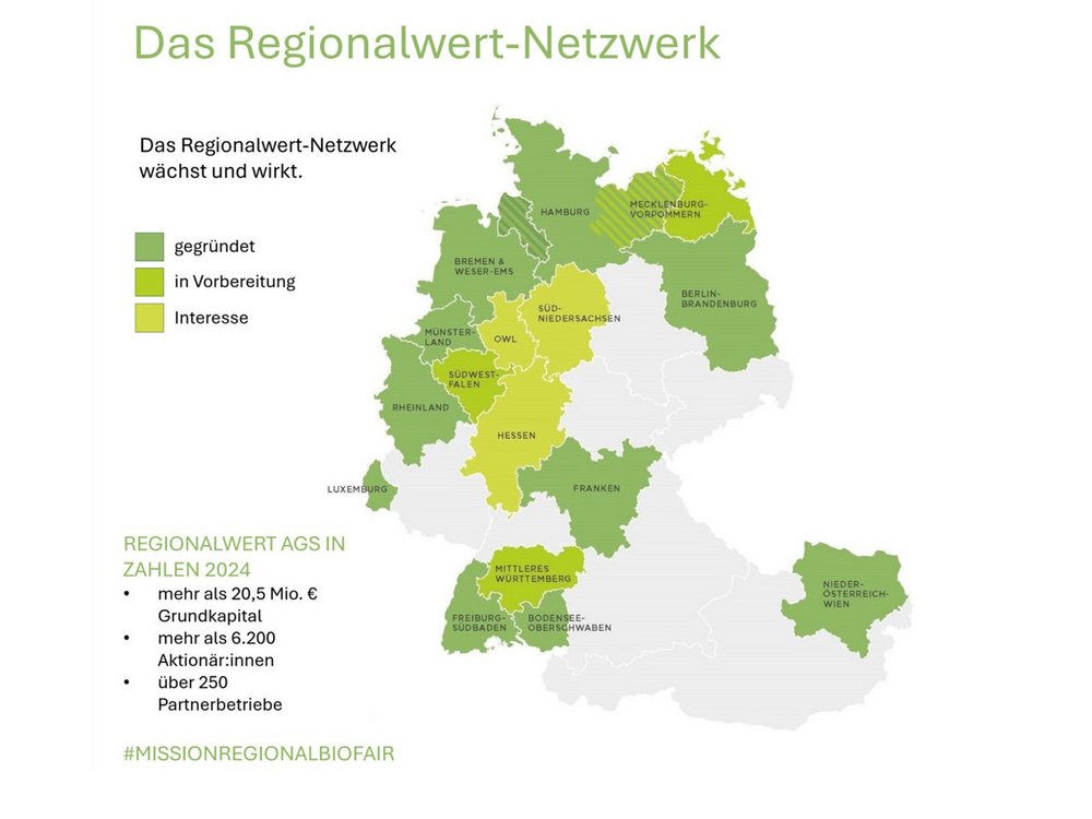 Landkarte zeigt, wo es überall Regionalwert AGs gibt.