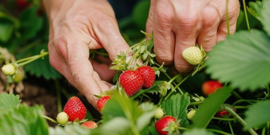 Erdbeeren pflücken. Artikel "Auf in die heimische Erdbeer-Saison!" öffnen.