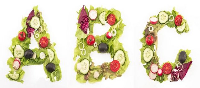 ABC mit Gemüse dargestellt