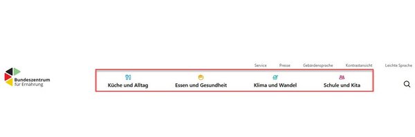 Screenshot der Kopfzeile schwarze Navigation auf bzfe.de