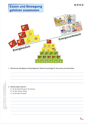 Arbeitsblatt zum Thema Essen und Bewegung 