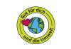 Logo mit Weltkugel, Herz und Schriftzug Gut für dich und die Umwelt